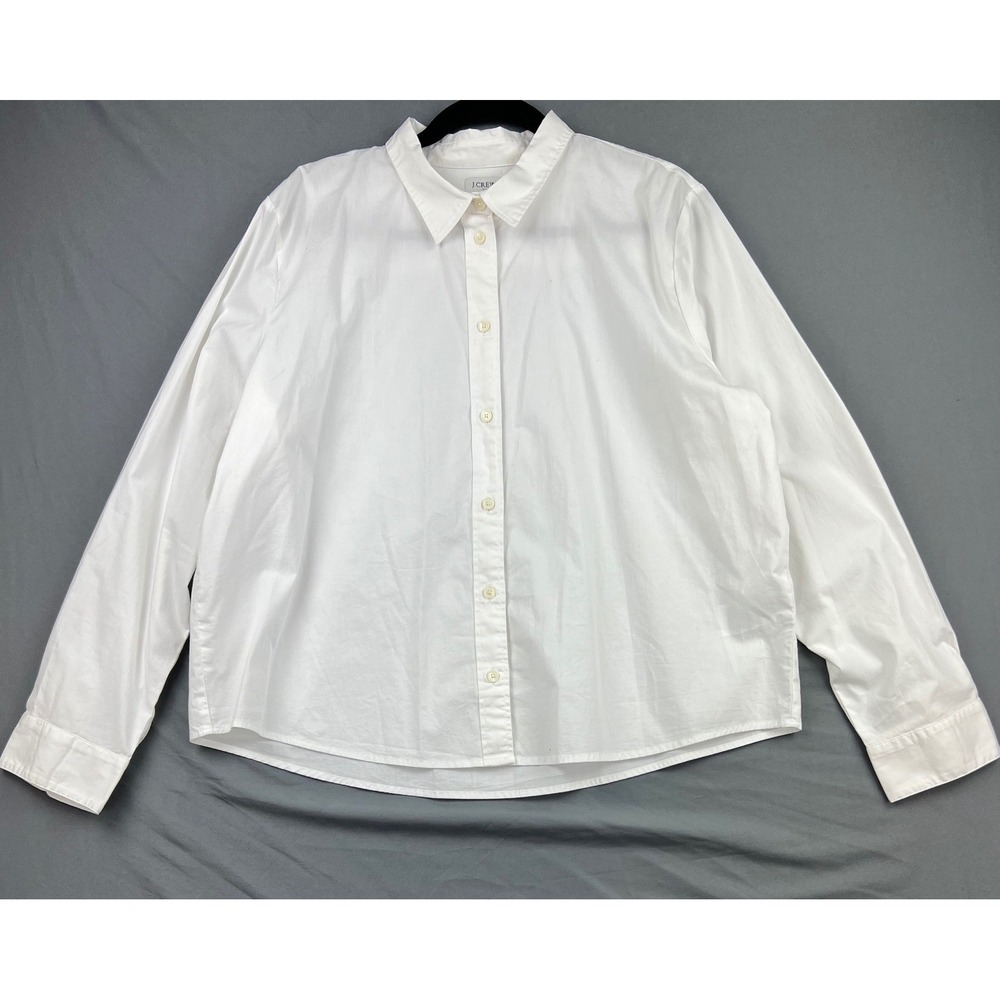 J.Crew Button Down Shirt Womens XL White Stretch Cotton Long Sleeve Good